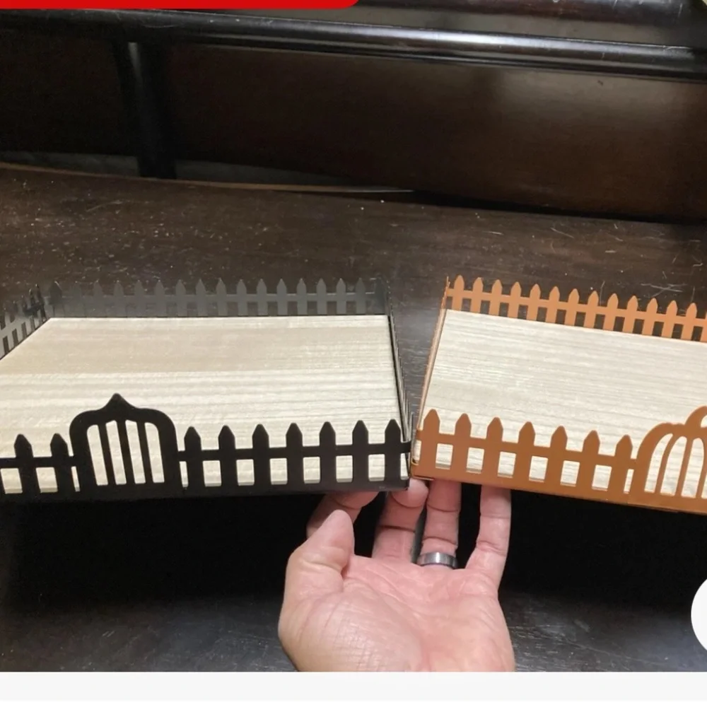 New 2 Tray Set. Target Halloween Black & Orange Staging Trays. Metal & Wood.